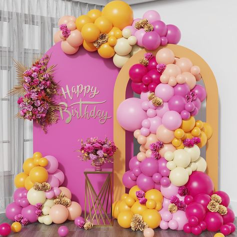 Orange Balloon Garland, Orange Birthday, Ballon Party, Orange Baby Shower, Orange Balloons, Orange Party, Summer Party Decorations, Yellow Balloons, Garland Arch