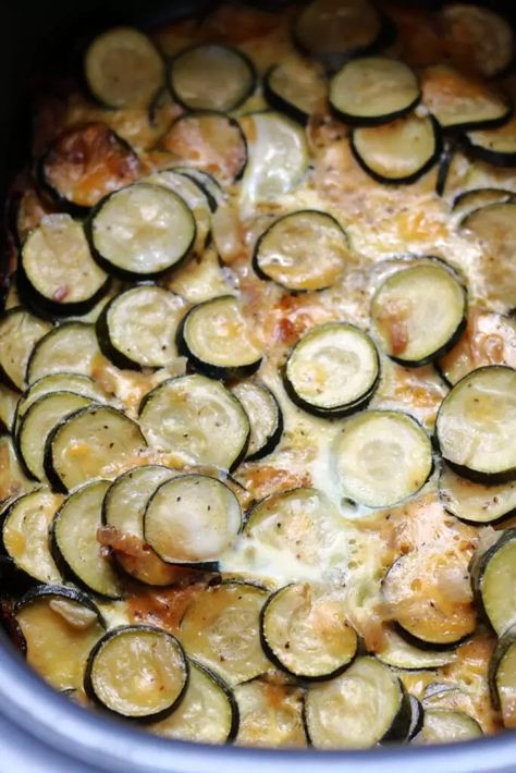 Ma Fern's Casserole--a zucchini squash casserole side dish that you can make in the slow cooker (or stove and oven). It's got cheddar cheese in it, and it's really flavorful without any canned soup or breadcrumbs. Zucchini Squash Casserole, Zucchini Lasagna Rolls, Casserole Side Dishes, Canned Soup, Crockpot Casserole, Zucchini Casserole, Zucchini Squash, Lasagna Rolls, Squash Casserole