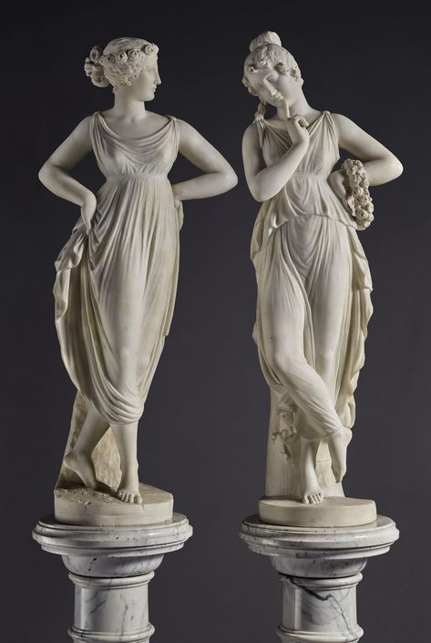 AFTER MODELS BY ANTONIO CANOVA (1757-1822) ITALIAN, 19TH CENTURY | DANZATRICE CON LE MANU SUI FIANCHI AND DANZATRICE COL DITO AL MENTO (PAIR OF DANCERS) | Master Paintings & Sculpture Day Sale | Sotheby's Erato Muse, Statues Of Women, Neoclassical Art, Ancient Greek Sculpture, Antonio Canova, Roman Statue, Classic Sculpture, Greek Statues, Roman Sculpture