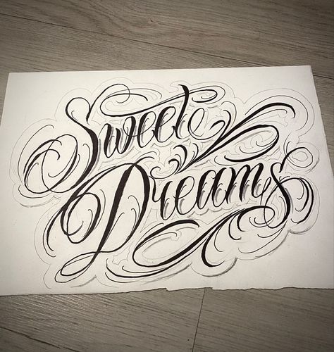 Sweet Dreams Tattoo, Tattoo Ideas Calligraphy, Chicano Lettering Drawing, Betrayed Art, Chicano Writing Lettering, Chicano Cursive Lettering, Chicano Script Lettering, Chicano Calligraphy, Chicano Writing