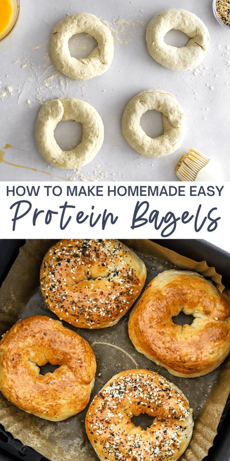 You can make protein bagels right at home with just 3 simple main ingredients. These bagels have 10 grams of protein each and are made with cottage cheese, flour, and baking powder. They come together quickly and can be made in the air fryer or oven. Great for breakfast or lunch any day of the week! Customize the toppings or make them gluten-free! Homemade Protein Bagels Easy, Meal Prepping Snacks, Air Fryer Protein Bagels, High Protein Homemade Bagels, Protein Bagel Sandwich, Easy Protein Bagels, Protein Bagels Low Carb, Protein For Breakfast Ideas, High Protein Low Carb Bagels