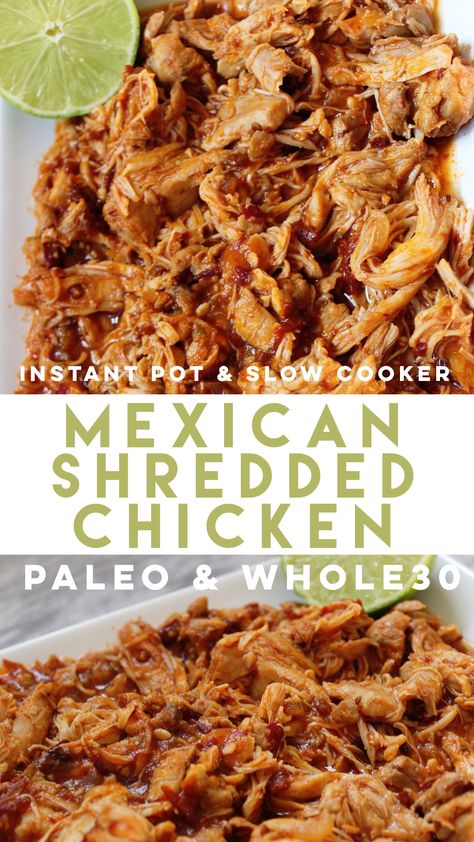 instant pot Mexican shredded chicken is a family friendly recipe that's only made with a few simple ingredients. It's perfect for a Paleo chicken dinner, or Whole30 meal prep! #paleochicken #paleoinstantpot #whole30instantpot #whole30chicken #lowcarbchicken via @paleobailey Paleo Chicken Dinner, Instant Pot Shredded Chicken, Instant Pot Mexican, Whole30 Meal Prep, Mexican Shredded Chicken, Pot Recipes Healthy, Paleo Chicken Recipes, Paleo Chicken, Paleo Dinner