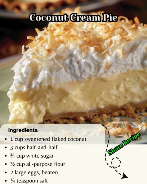 Recipes Trends French Coconut Pie, Coconut Pie Recipe, Coconut Pie, Coconut Cream Pie, Bark Recipe, Pies & Tarts, Half And Half, Food Trends, Cream Pie