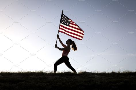 Woman Holding American Flag by Will Milne Photography on @creativemarket Country Flags, American Flag, Flag, Photography, Art