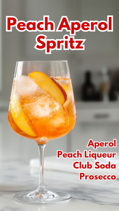 Peach Aperol Spritz Spritz Drink, Aperol Spritz Recipe, Peach Cocktail, Italian Cocktails, Prosecco Cocktails, Peach Sangria, Best Cocktail Recipes, Frozen Cocktails, Brunch Cocktails