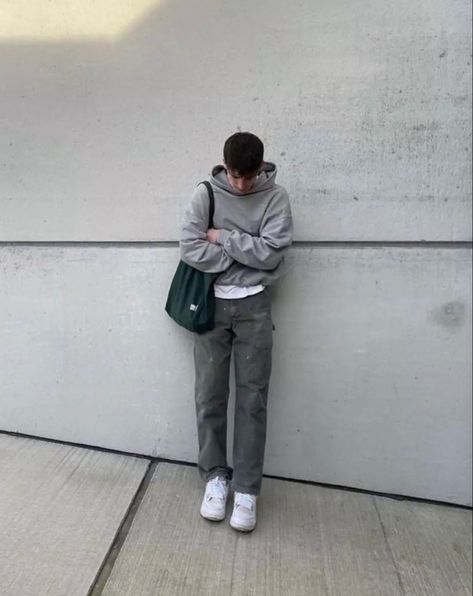 Gray Pant Outfits Men, Male Aesthetic Outfit Streetwear, Grey Cargo Outfit Men, Grey Work Pants Outfit Men, Grey Aesthetic Outfit Men, Grey Outfit Men Streetwear, Gray Cargo Outfit, Gray And Khaki Outfit, Gray Cargo Pants Outfit Men