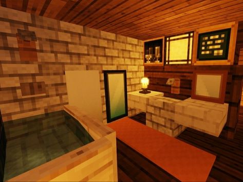 minecraft rustic build. vanilla + mizuno's texture +sildurs medium shaders Minecraft Rustic, Minecraft Log Cabin, Minecraft Builds, Minecraft Ideas, Log Cabin, Small Bathroom, Minecraft, Stairs, Vanilla