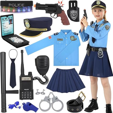 Girls Halloween Costumes For Kids, Police Costume For Kids, Cop Costume For Kids, Burglar Costume, Halloween Cop, Police Accessories, Cop Halloween Costume, Police Light, Officer Costume