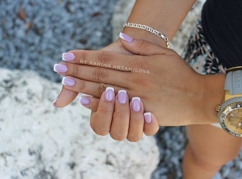 Lilac Nails With French Tip, Lavender French Manicure, Lilac French Manicure, Purple French Manicure Nails, Krabi Outfit, Lilac French Nails, Lavender French Nails, Lilac French Tip Nails, Lilac Manicure