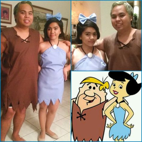 DIY Betty & Barney Rubble Halloween costume Diy Barney And Betty Costume, Barney And Betty Rubble Costume Diy, Barney And Betty Rubble Costume, Rubble Halloween Costume, Rubble Costume, Barney Costume, Betty Rubble Costume, Flintstones Halloween Costumes, Barney Rubble