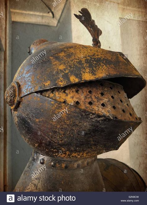 Rusty helmet of a suit of armour Stock Photo Suit Of Armour, Knight Games, Shiny Objects, Rusted Metal, Knight Armor, Material Textures, Rusty Metal, Armor Concept, Image Processing