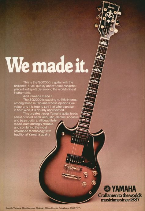 Yamaha advertisement (1977). We Made It Emo Hairstyles, Healthy Potato, Beginner Pilates, Sg Guitar, Yamaha Guitar, Primitive Bathrooms, Outfits Minimalist, Cheap Guitars, Building Activities