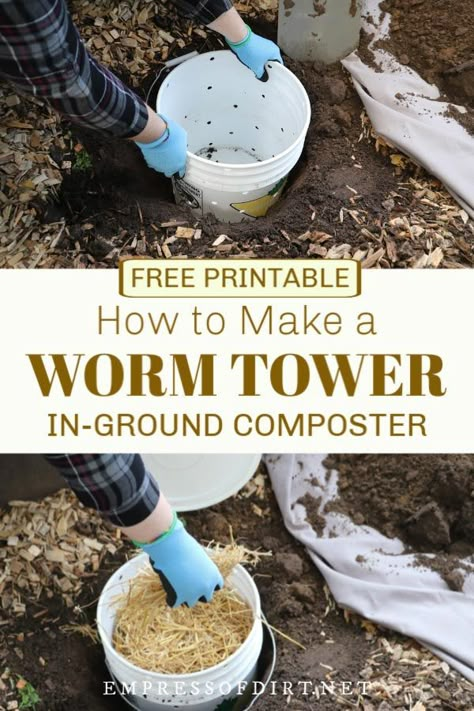 Learn how to make a simple worm tower for your garden and use composting worms to create fertile worm castings to boost plant growth.  #vermicompost #wormtower #empressofdirt Compost Turner Diy, Worm Garden, Vermicomposting Worm Farm, Composting Worms, Worm Tower, Worm Farm Diy, Worm Farming, Farm Diy, Worm Castings