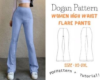 easy sewing pattern Leggings Sewing Pattern, Pattern Wide Leg Pants, Wide Leg Pants Pattern, High Waist Flare Pants, Wide Leg Pants High Waisted, Women Sewing, Diy Pants, Trousers Pattern, Illustrated Instructions