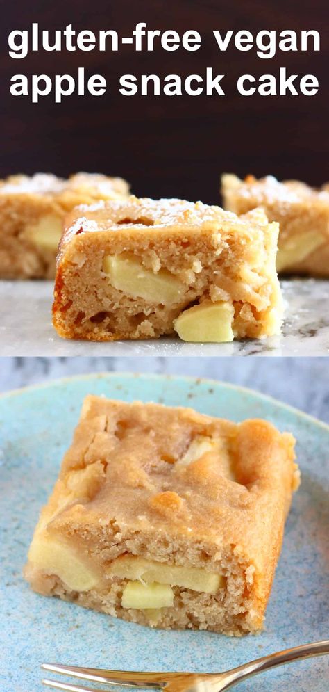 This Gluten-Free Vegan Apple Snack Cake is perfectly moist, fragrantly spiced, and packed full of sweet, juicy apples! It's so easy to make, comes together in one bowl and is refined sugar free too. It makes a great snack or dessert, but is also perfect for breakfast or brunch! Dairy-free, egg-free. Great for Thanksgiving, Fall and the holidays! Wfpb Apple Recipes, Gluten Free Apple Loaf Cake, Sugar Free Apple Desserts, Keto Apple Recipes, Apple Recipes No Sugar, Gluten Free Apple Recipes, Sugar Free Bread, Gluten Free Apple Cake, Soy Free Desserts