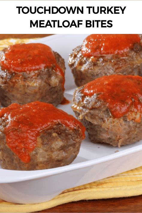 Touchdown Turkey Meatloaf Bites Meatloaf Balls, Mini Meatloaf Recipe, Meatloaf Bites, Mini Turkey Meatloaf, Meatloaf Muffins Recipe, Mini Meatloaf Muffins, Mini Meatloaf Recipes, Meatloaf Recipes Healthy, Turkey Mince Recipes