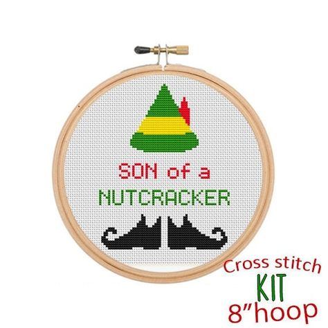 Elf Cross Stitch Patterns Free, Elf Cross Stitch Pattern, Christmas Vacation Cross Stitch, Elf Embroidery, Elf Cross Stitch, Buddy The Elf Quotes, Son Of A Nutcracker, Elf Quotes, Stitch Ornaments