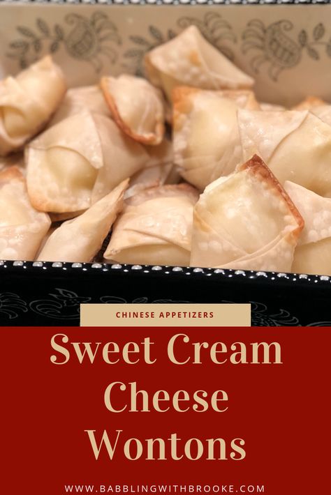 Sweet Cream Cheese Wontons Air Fryer, Sweet Cream Cheese Wonton Recipes, Easy Chinese Side Dishes, Cheese Wonton Recipes, Sweet Cream Cheese Wontons, Orange Shrimp Recipes, Won Ton Wrapper Recipes, Cheese Rangoon Recipe, Air Fryer Wontons