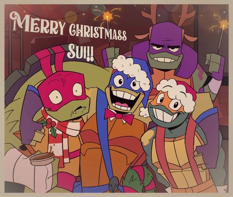 Tmnt Christmas Pfp, Rottmnt Christmas Pfp, Rottmnt Group Photo, Rottmnt Snow Day, Rottmnt Halloween, Rottmnt Christmas, Tmnt Christmas, Rottmnt Art, Mestre Splinter