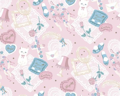 Angelic Pretty Wallpaper, Kawaii Printables, Wallpaper Print, Yami Kawaii, Fabric Prints, Source Code, Fabric Designs, Kawaii Design, Pretty Prints