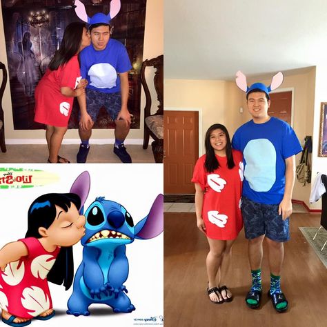 Easy DIY Lilo and Stitch Halloween Costume!!! Lelo And Stitch Couple Costume, Kilo And Stitch Costume, Stitch Diy Costume, Lilo And Stitch Couple Costume, Easy Diy Disney Costume, Lilo And Stitch Costume Couple, Lelo And Stitch Costumes, Costume Diy Couple, Lilo Y Stitch Disfraz