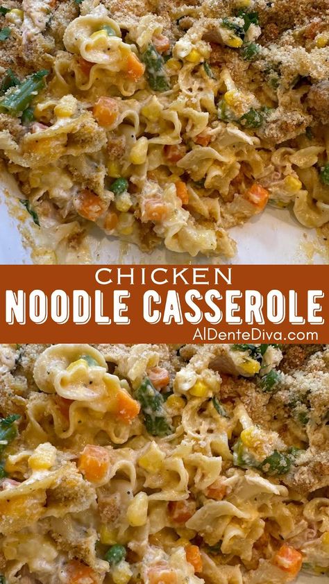 CHICKEN NOODLE CASSEROLE Baked Alfredo, Creamy Chicken Noodle Casserole, Easy Chicken Tetrazzini, Chicken Noodle Casserole Recipe, Creamy Chicken Noodle, Chicken Shredded, Chicken Noodle Casserole, Cheeseburger Casserole, Chicken And Broccoli