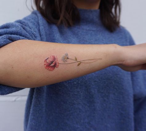 Mia Leo 🐼 on Instagram: “Thank you Mae! Love tattooing Poppy’s 🌿 #poppy #poppytattoo #flower #flowertattoo #floraltattoo #colour #colourtattoo #finetattoo #floral…” Simple Poppy Tattoo, Red Poppy Tattoo, Adorable Tattoos, Poppy Tattoo, Poppies Tattoo, Daisy Tattoo, Small Tattoo Ideas, Birth Flower Tattoos, Tattoo Artwork