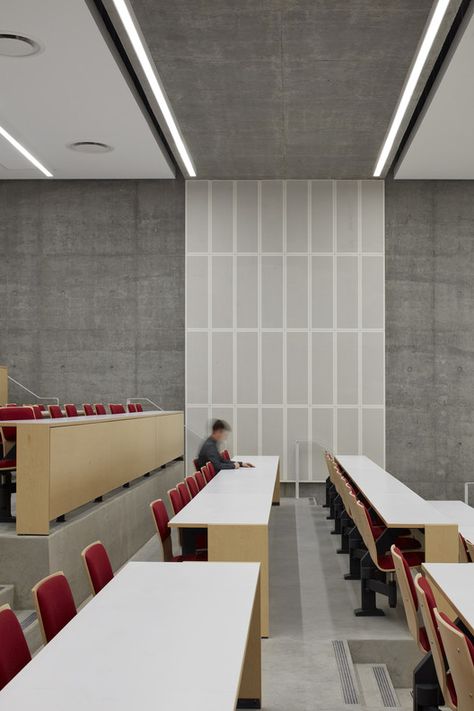 Gallery of Carleton University Health Science Building / Montgomery Sisam Architects - 1 Lecture Hall Design, Classroom Ceiling, Auditorium Architecture, Science Building, Auditorium Design, Classroom Interior, Carleton University, Lecture Hall, Lectures Room