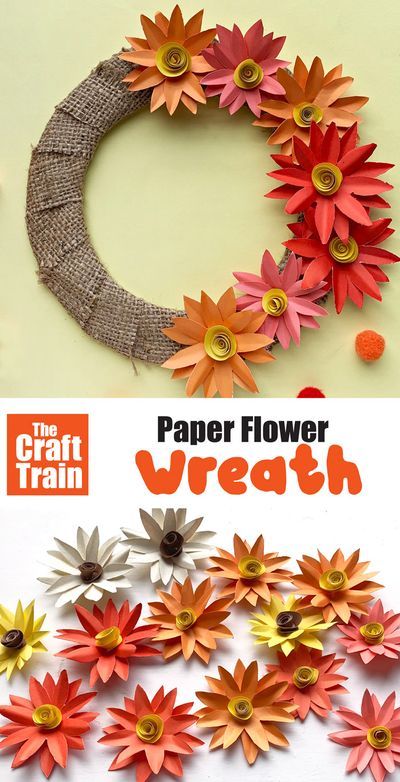 Create a seasonal wreath using hand crafted paper flowers – so pretty for Autumn or Fall! Get the printable flower template on the blog | Home Decor Crafts for Kids #paperflowers #fallwreath #wreathcraft #diyfalldecor Paper Flower Wreath, Simple Paper Flower, Fall Paper Crafts, Paper Projects Diy, Train Projects, Paper Flower Wreaths, Printable Flower, Autumn Paper, Flower Wreaths