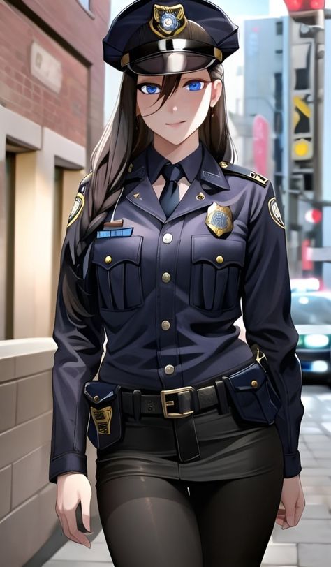 Female Cop Art, Anime Police Woman, Female Cop, Anime Woman, Police Women, Character Sheet, Anime Oc, Police Officer, Aliens