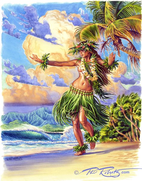 Art Plage, Hawaii Vintage, Hawaiian Dancers, Grass Skirt, Polynesian Art, Hula Dance, Hawaii Art, Tiki Art, Hawaiian Tattoo