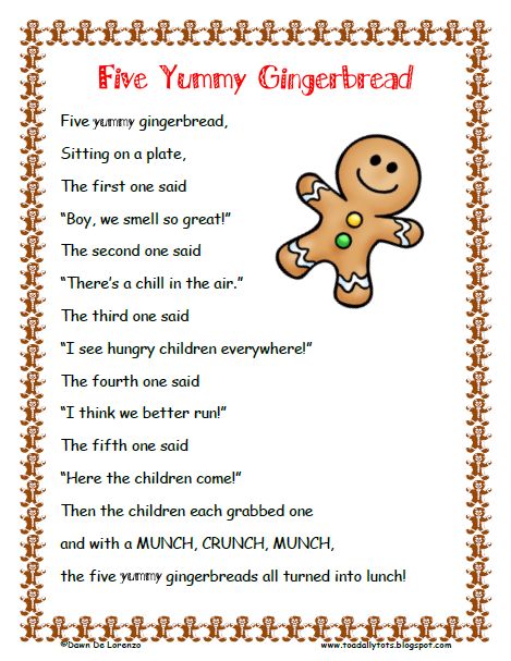 NMPFKF-Five_Yummy_Gingerbread_Poem Poems About Christmas, Gingerbread Poem, Gingerbread Man Preschool, Kindergarten Poems, Preschool Poems, Gingerbread Man Activities, Gingerbread Activities, Classroom Songs, Sequencing Cards