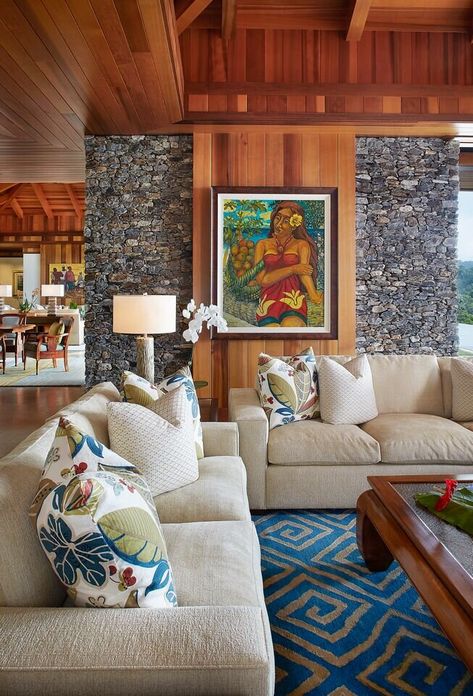 Hawaii House Interior Tropical Style, Hawaii House Interior, Hawaiian Interior Design, Hawaii Apartment, Super Adobe, Hawaiian Home Decor, Open Concept Design, Tropical Living Room, Hawaiian Homes