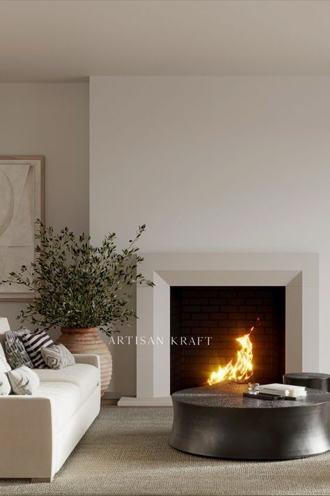 Beveled Fireplace Mantel Surround limestone cast by Artisan Kraft. Shop this and more cast stone fireplace mantel surrounds in the link below. Limestone Mantel Fireplace, Contemporary Fireplace Surround, Modern Square Fireplace, Modern Fireplace With Hearth, Plaster Fireplace Ideas, Stone Mantle Fireplace, Modern Limestone Fireplace, Transitional Fireplace Design, Combustion Fireplace