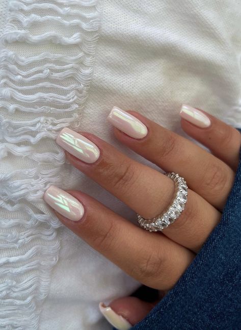 White Chrome Nails, Fake Nails White, Chrome Nails Designs, Square Nail Designs, Work Nails, Her Nails, Short Nail Designs, Xmas Nails, Birthday Nails