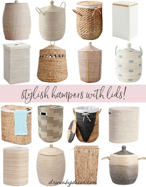 On the hunt for a stylish hamper that's as pretty as it is functional? I've gathered together my 16 favorites including the one I chose for my own room! Laundry Hamper Bedroom, Large Basket With Lid, Tea And Scones, Cheap Baskets, Xmas Hampers, Woven Hamper, Wicker Laundry Hamper, Hamper With Lid, Woven Laundry Basket