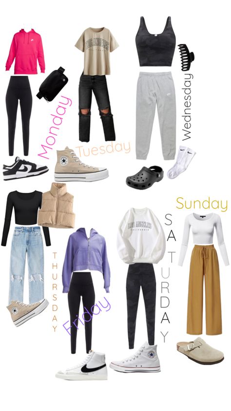 One Week Outfit Plan, Week Outfit Plan, Outfits For School Winter, Cute Easy Outfits For School, Outfits Of The Week, Week Outfits, Outfit Planner, Outfits For School, Outfit Plan