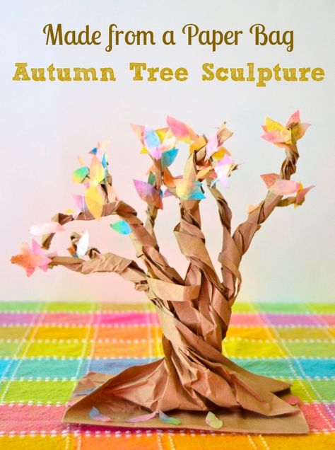 tree sculpture from a paper bag. Spray paint it black for a Halloween centerpiece Autumn Classroom, Theme Tree, Paint It Black, Paper Bag Crafts, Colored Leaves, Tree Craft, Autumn Tree, Kid Art, Homeschool Art