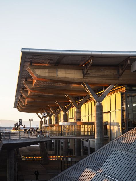 Curved Extension, Visitor Center Architecture, Airport Architecture, Oslo Airport, Nordic Office, Nordic Architecture, Commercial And Office Architecture, Arch Architecture, Airport Design