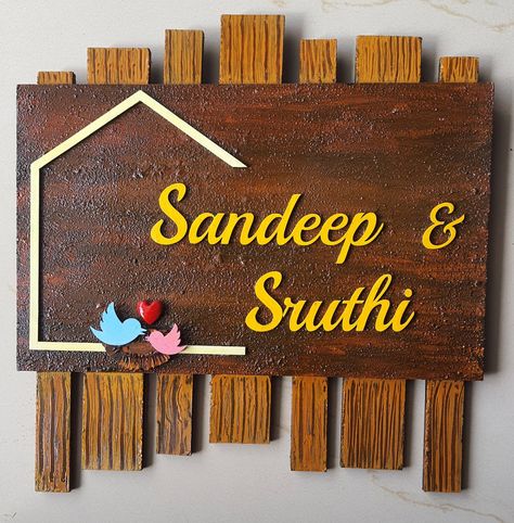 Diy Name Plates For Door Home, Nameplates Design Ideas For Home Diy, Name Plates For Home Diy, Name Plate Diy, Nameplate Ideas, Name Plate Ideas, Wooden Name Plates, Door Name Plates, Ideas For Drawing