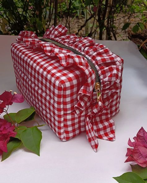 yes I made this, i make them everyday 🎀💕😍🥰 Gingham print multipurpose pouch with bow puller Absolutely crushing over this 😍🥰 price -₹650/- size length -8 inches width - 5.2 inches height - 4.7 inches cosmetic bag vanity case stationery items handmade makeup pouches boxybag organiser pinterest inspired gingham print #makeupbag #multipurposepouch #cosmeticpouch #organiser #toiletrybag #bagobsessed Unique Pouch, Makeup Pouches, Handmade Makeup, Baby Candy, Bag Craft, Handcrafted Bags, Handmade Beauty Products, Vanity Case, Beauty Case