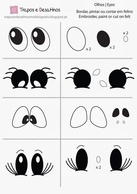 Moldes Grátis | Free Sewing Patterns: Caras How To Draw Eyes, Doll Face Paint, Face Template, Draw Eyes, Cartoon Eyes, Free Sewing Patterns, Snowman Faces, Clay Pot Crafts, Eye Painting