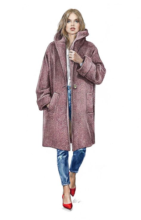 Winter Wear Illustration, Outfit Sketches, Fashion Design Ideas, Fashion Illustration Face, Fashion Design Inspiration, Design Sketchbook, Dress Illustration, Fashion Illustration Sketches Dresses, Fashion Sketches Dresses