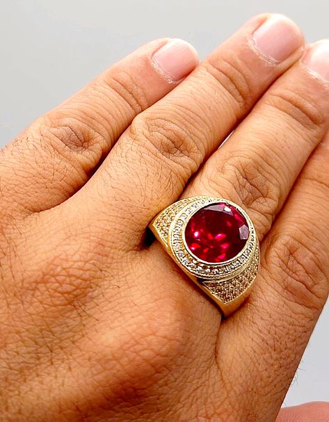 Men Pinky Ring, Gents Ring, Man Made Diamonds, Red Ruby, Men's Ring, Pinky Ring, Men's Rings, Wedding Men, Oval Cut