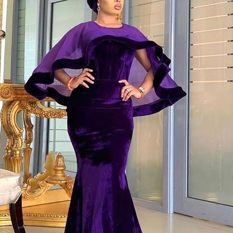 Fashion blogger (@fashion_bonquet) • Instagram photos and videos Velvet Gown Styles, Velvet Dress Designs Gowns, Plus Size Formal Gowns, Velvet Plus Size, Purple Velvet Dress, African Prom Dresses, Velvet Dress Designs, African Maxi Dresses, African Lace Dresses