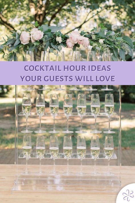 At Home Cocktail Party Decor, Cocktails For Wedding Bar Ideas, Cocktail Hour Activities Wedding Indoor, Pre Ceremony Cocktail Hour, Ideas For Cocktail Hour At Wedding, Cocktail Party Ideas Decorations Events, Interactive Cocktail Hour, Social Hour Wedding Ideas, Wedding Happy Hour Ideas