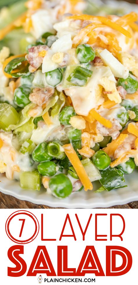 7 Layer Salad Recipe, 7 Layer Salad, Layer Salad, Seven Layer Salad, Layered Salad Recipes, Resep Salad, Bacon And Cheese, Layered Salad, Celery Green