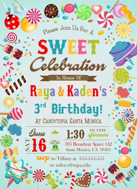 Excited to share the latest addition to my #etsy shop: Digital Candy Themed Birthday Invitation https://etsy.me/2ZYWqtz #papergoods #birthday #flat #vertical #twins #brother #sister #dual #candy Candy Themed Birthday Invitations, Candy Land Birthday Invitations, Candyland Birthday Invitations, Brother Sister Birthday Party Themes, Brother Sister Birthday Party, Ideas For Happy Birthday, Happy Birthday Humorous, Happy Birthday Friendship, Sibling Birthday Parties