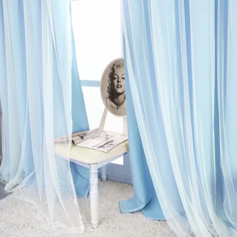 SOFJAGETQ Light Blue Blackout Curtains 84 inch Length 2 Panels Set - Double Layers Blackout and Sheer with Lace Hem Window Curtains & Drapes for Kids/Girls Bedroom Living Room Nursery, 2 PCs Girl Curtains, Romantic Curtains, Blue Blackout Curtains, Curtains And Draperies, Living Room Nursery, Drapery Panels, Colorful Curtains, Boy's Bedroom, Lace Hem