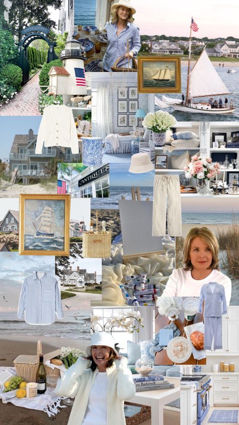 Old Money Costal Aesthetic, Coastal Grand Mother Aesthetic, Coastal Parisian Aesthetic, Coastal Mother Aesthetic, Coastal Grandma Birthday, Coastal Grandmother Garden, Coastal Blue Outfits, Nancy Myers Outfits, Beachy Grandma Aesthetic